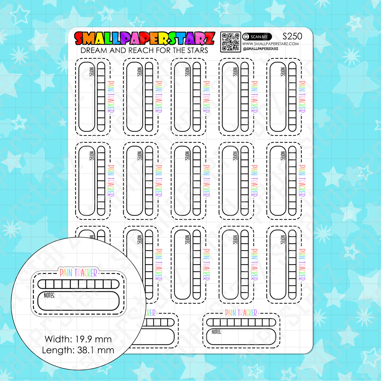 S250 - Pain Tracker Habit Tracking Rainbow Functional Planner Sticker Sheet