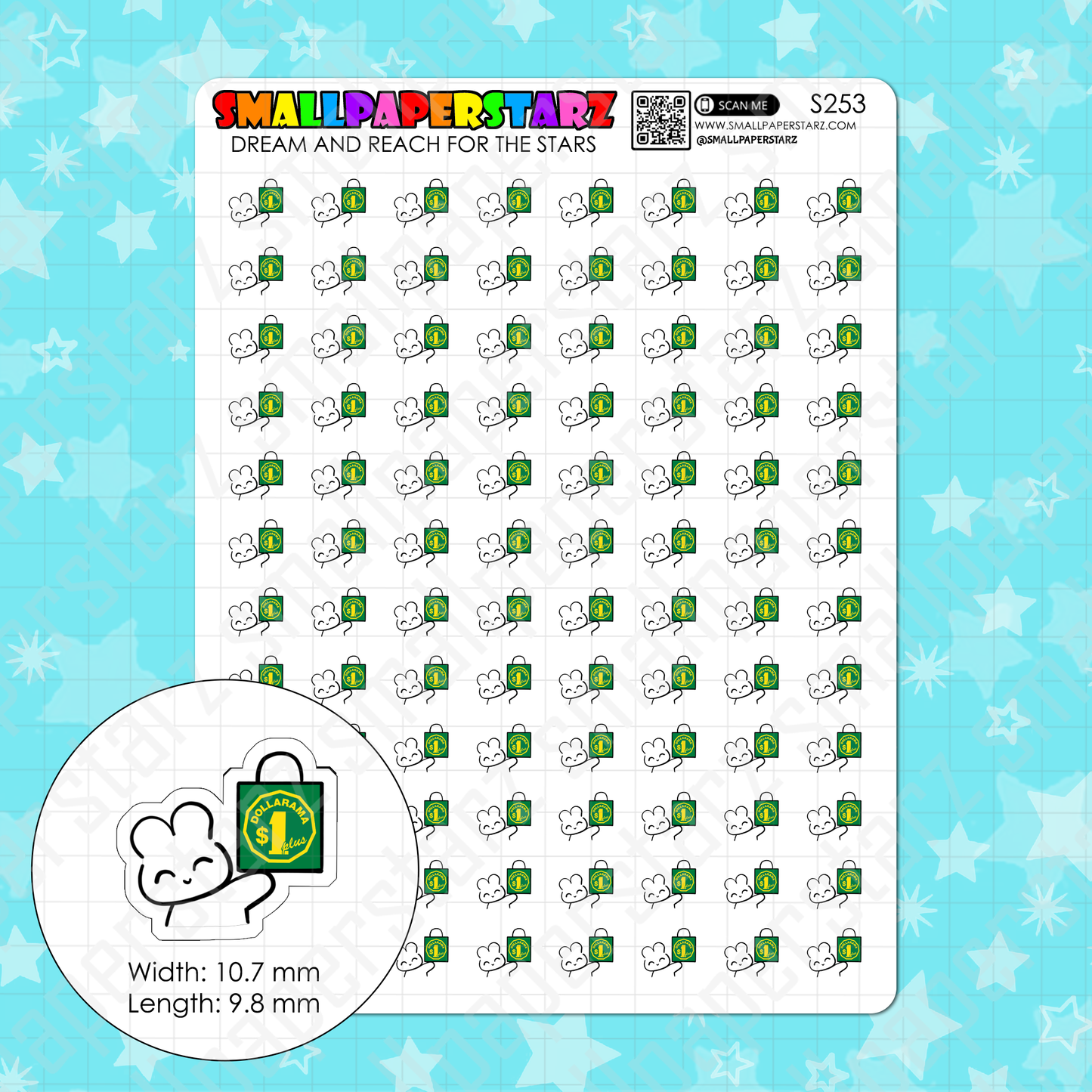 S253 - Dollarama Shopping Character Planner Sticker Sheet