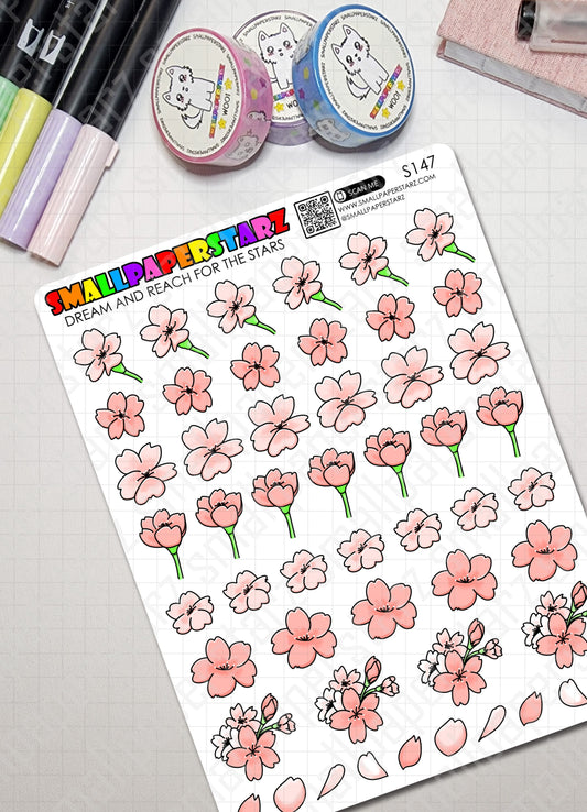 S147 - Cherry Blossoms / Sakura Flower Sticker Sheet