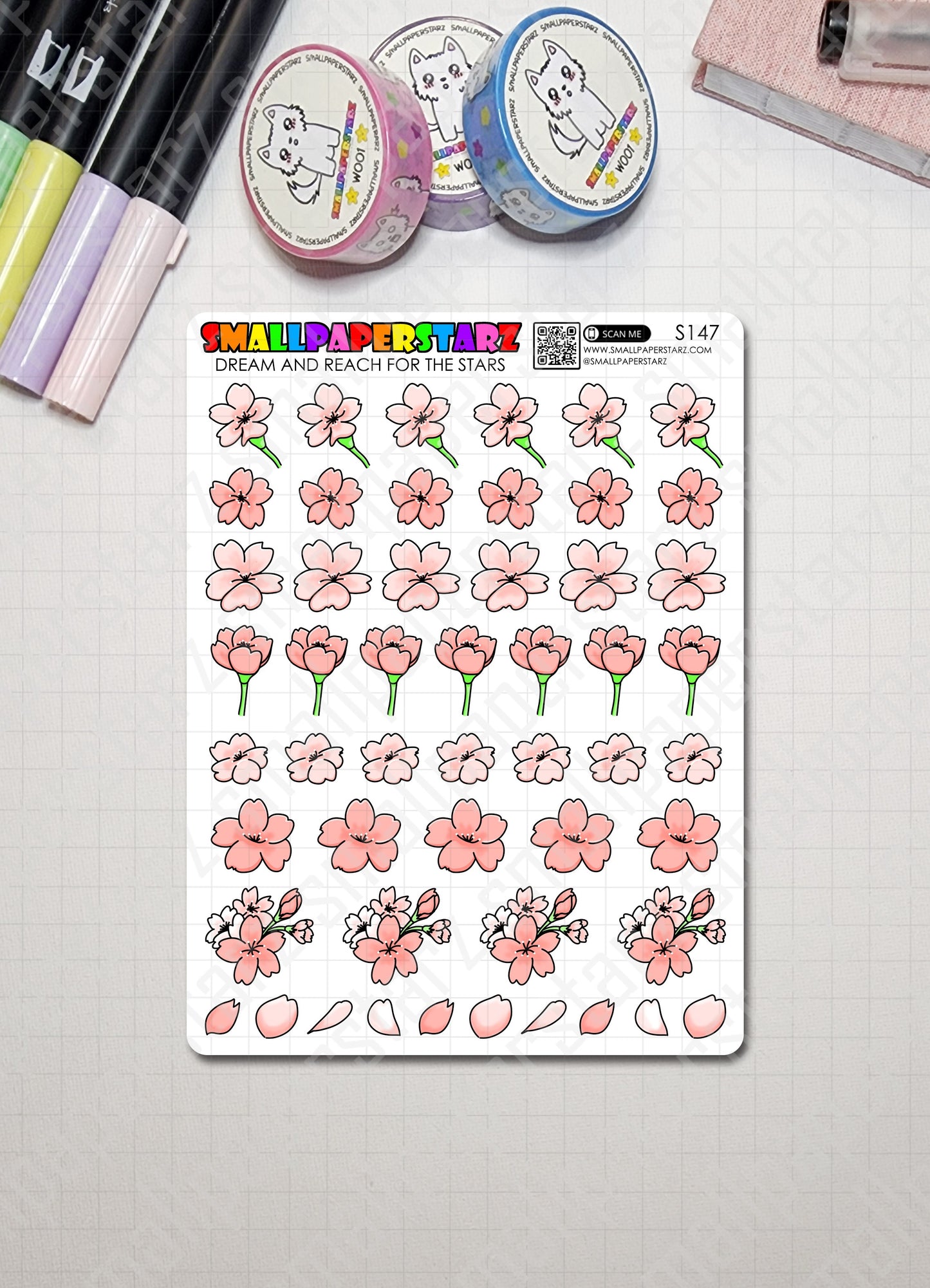 S147 - Cherry Blossoms / Sakura Flower Sticker Sheet