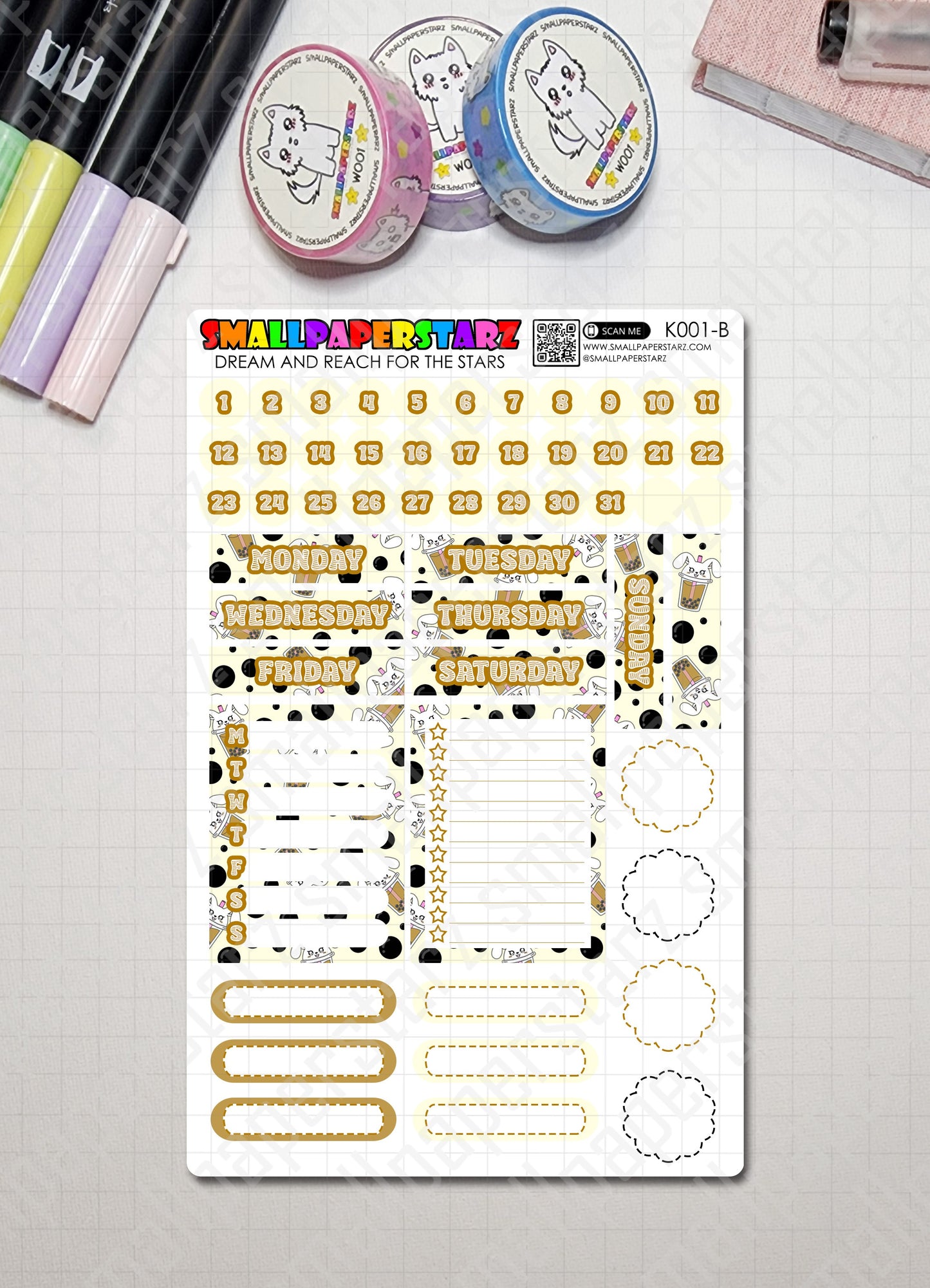 K001 - Lola Bunny Boba Time Vertical Planner Kit Sticker Sheets