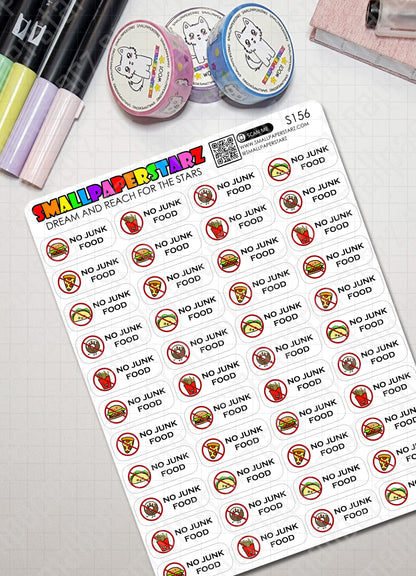 S156 - No Junk Food Sticker Sheet (Red version)