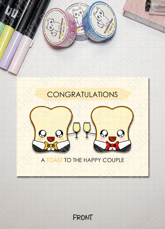 G030 - A Toast To The Happy Couple (Groom & Groom) Punny Blank Greeting Card