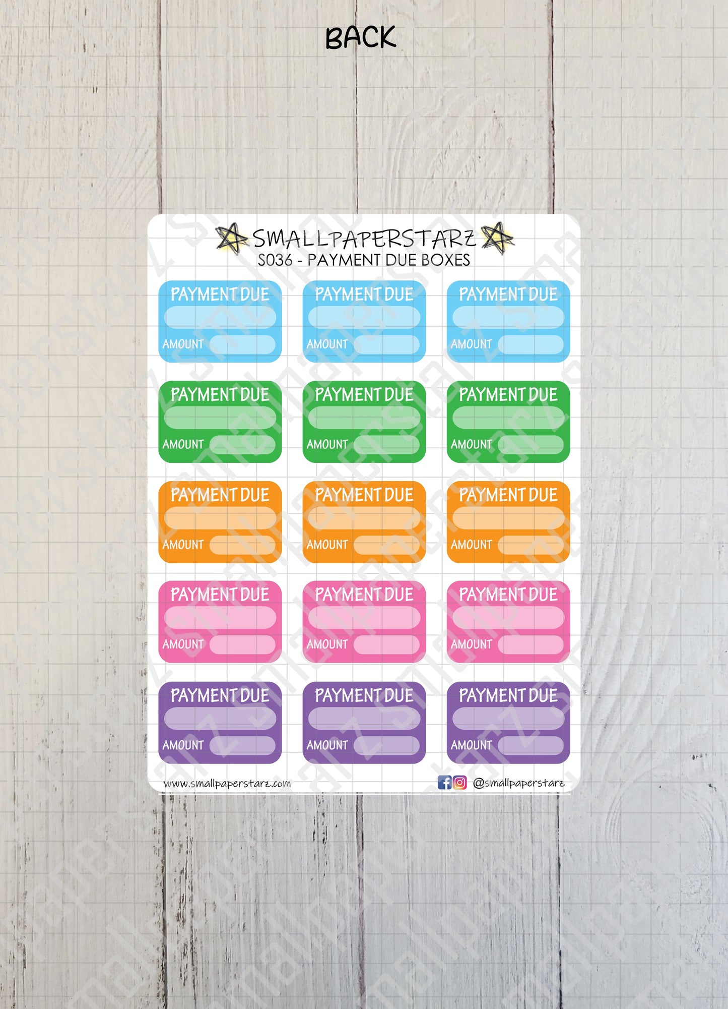 S036 - Payment/Bill Due Boxes Sticker Sheet