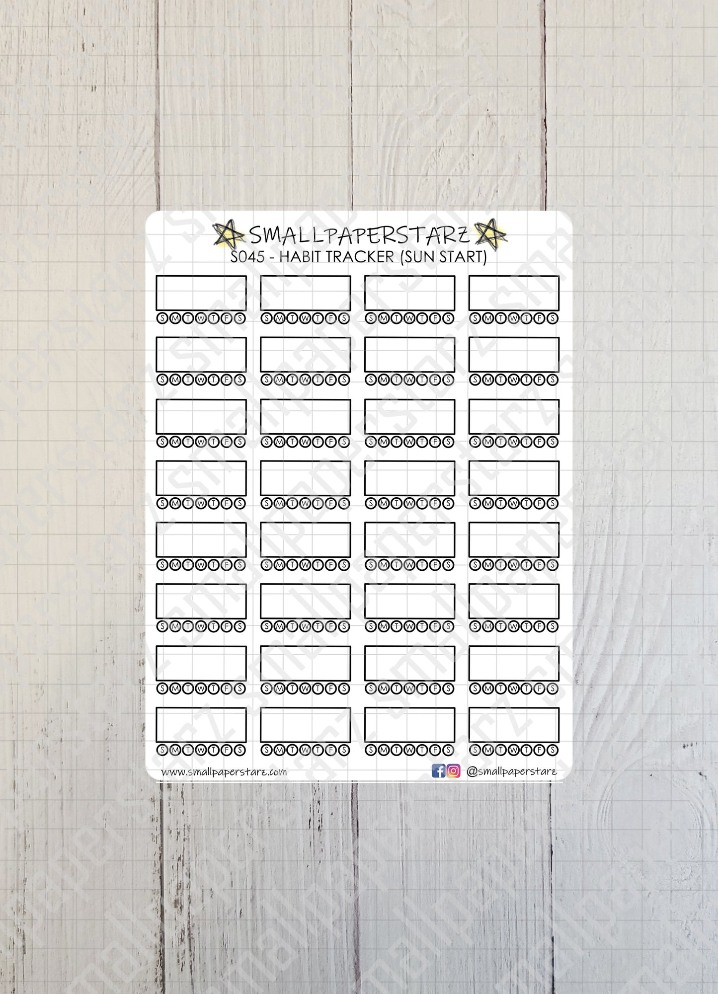 S045 - Habit Tracker (Sunday Start) Sticker Sheet