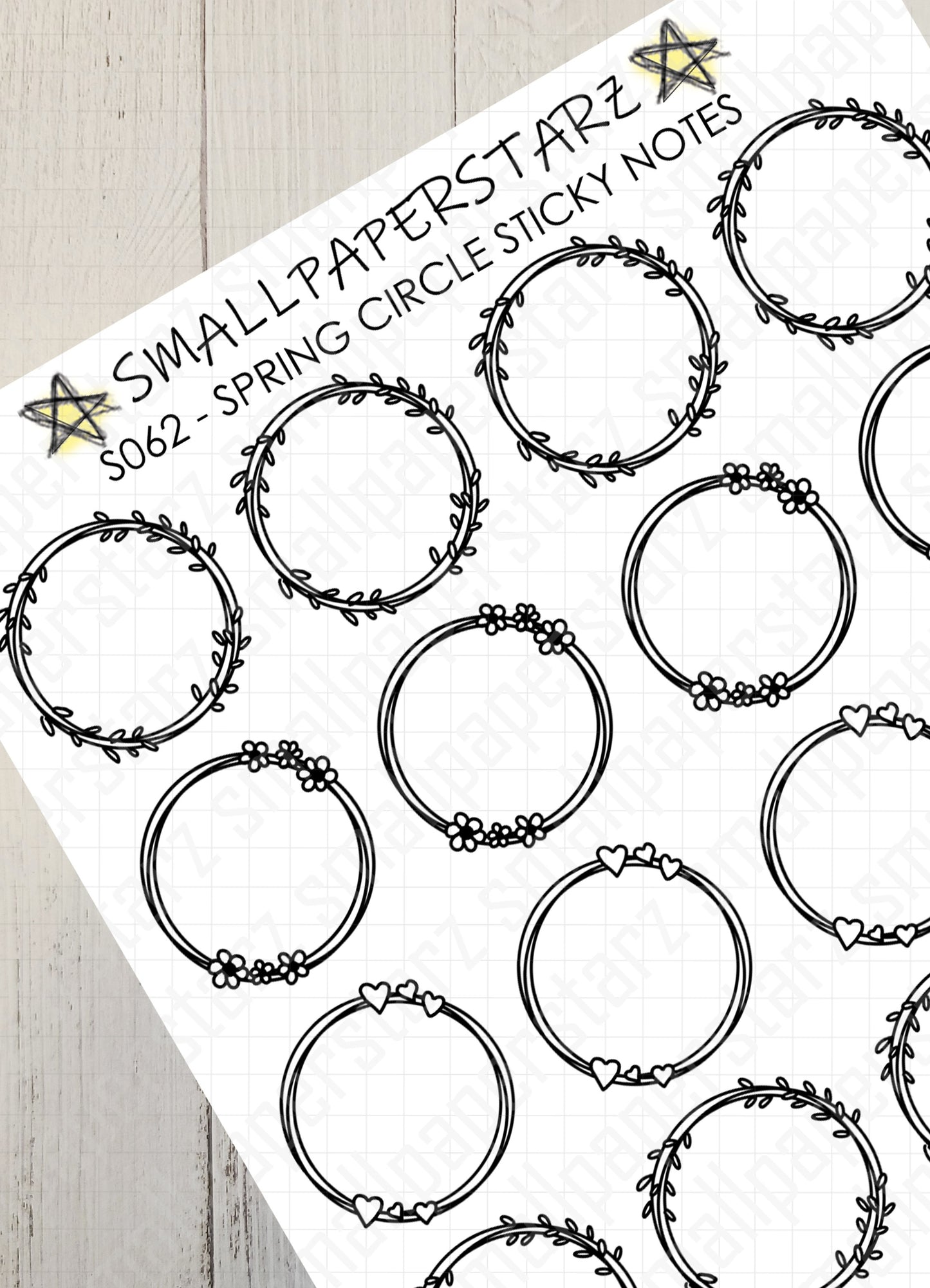 S062 - Spring Circle Sticky Notes Doodle Sticker Sheet