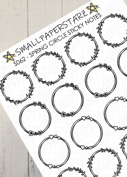 S062 - Spring Circle Sticky Notes Doodle Sticker Sheet