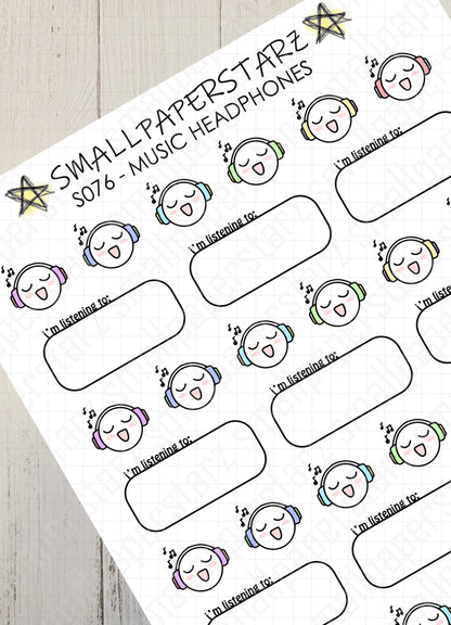 S076 - Music Headphones Sticker Sheet