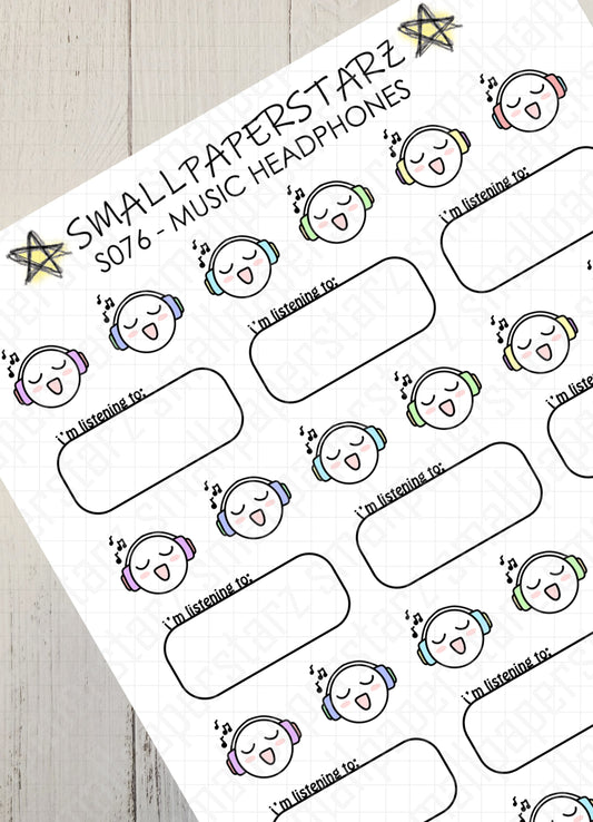 S076 - Music Headphones Sticker Sheet