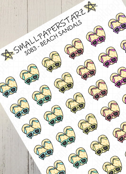 S083 - Beach Sandals & Sunglasses Sticker Sheet