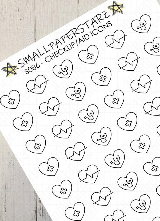 S086 - Health Heart Checkup/Aid/Treatment Icon Doodles Sticker Sheet