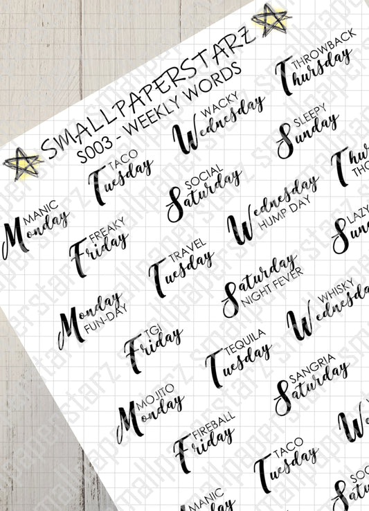 S003 - Weekly Words Script Date Covers Sticker Sheet