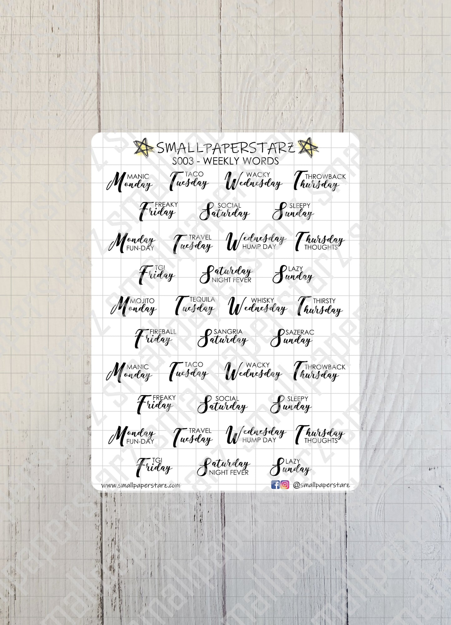 S003 - Weekly Words Script Date Covers Sticker Sheet