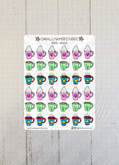 S005 - Coffee Tea Hot Chocolate Drink Mugs Sticker Sheet
