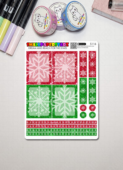 S116 - Glitter Snowflake Winter Christmas Functional Mini Kit Sticker Sheet