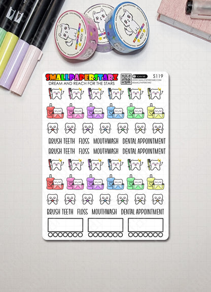 S119 - Dental Care / Brush Teeth / Dental Hygiene Sticker Sheet