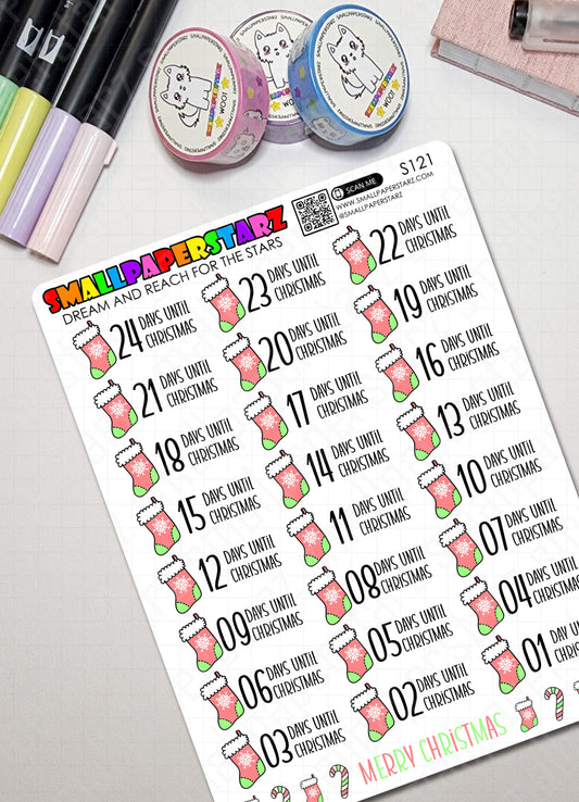 S121 - Christmas Countdown Pastel Red Green Sticker Sheet