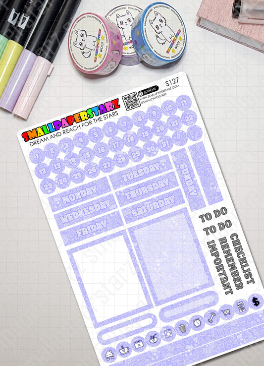 S127 - Christmas Holidays Purple Monthly Planner Kit Functional Sticker Sheet